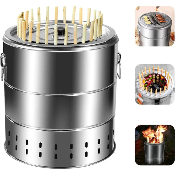 NNEOBA Portable Wrap-Around Charcoal Grill Smokeless BBQ Grate Silver