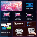 NNEOBA 4K Android Native Portable Projector White