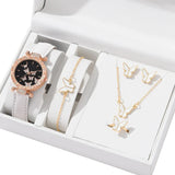NNEOBA Butterfly Jewelry Set Watch Necklace Earrings Bracelet (White)