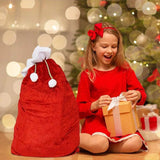 Large Red Velvet Christmas Gift Bag with White Pompom
