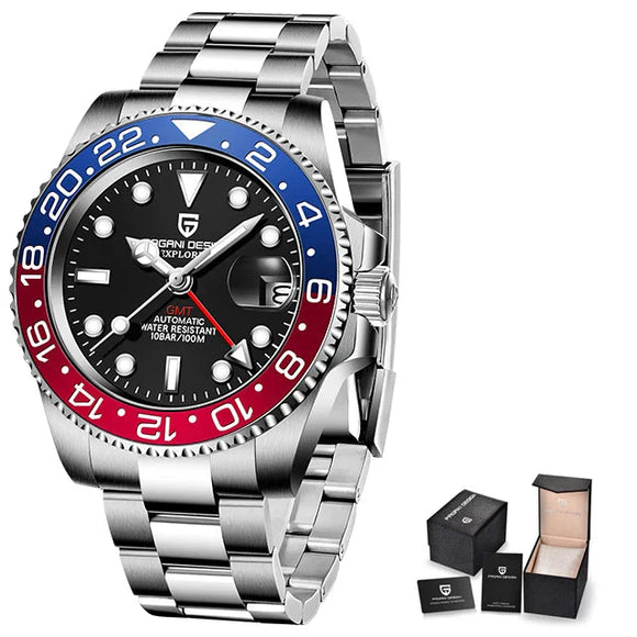 NNEOBA Men's Automatic Mechanical Sapphire Watch (Blue Red)