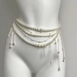 NNEOBA Retro Multilayer Pearl Waist Chain Belt Women (A)