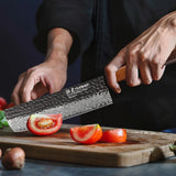 NNEOBA 7-Inch Hand-Forged Japanese Nakiri Knife 67-Layer Damascus Steel Brown