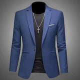 NNEOBA Mens Slim Fit Casual Suit Jacket Single Button (Navy)