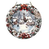 2D Flat Christmas Wooden Sign Ice & Snow Town Wreath