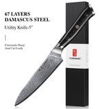 NNEOBA 5-Inch Damascus Steel Utility Knife VG10 Core G10 Handle Black