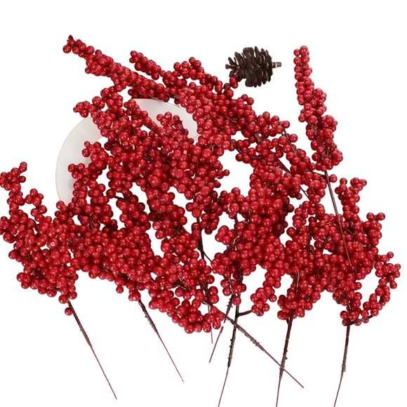 20PCS Artificial Red Berry Branches for Christmas Tree Decoration