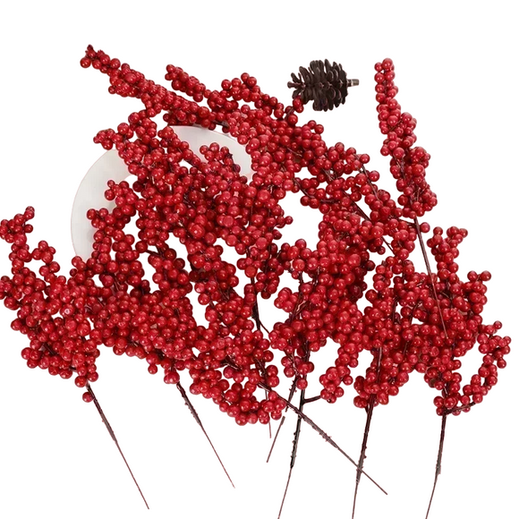 NNEOBA 20PCS Artificial Red Berry Branches for Christmas Tree Decoration