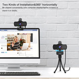NNEOBA 1440p Full HD USB Webcam with Microphone Tripod Black