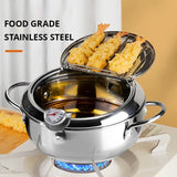 NNEOBA 3.2L Stainless Steel Oil Pan with Thermometer Fryer with Lid Silver