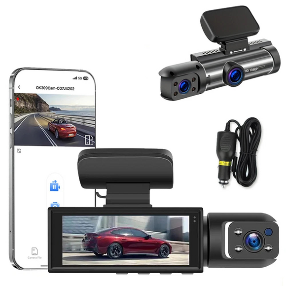 NNEOBA 1080P WiFi Dual Lens Dash Cam Front Rear Car DVR Black