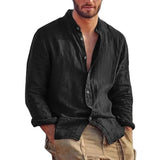 Men's Linen Stand Collar Long Sleeve Shirt