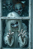 Scary Halloween Horror Curtain Backdrop – Witch, Zombie & Ghost Hanging Cloth for Window, Party & Haunted House Decoration