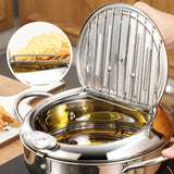 NNEOBA 3.2L Stainless Steel Oil Pan with Thermometer Fryer with Lid Silver