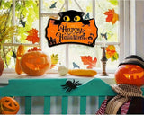 Black Cat Halloween Wooden Hanging Sign