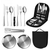 NNEOBA 20-Piece Steel Outdoor Camping Cutlery Set Silver