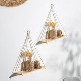 NNEOBA Boho Chic Wood Wall Shelves: Handmade Living Room and Bedroom Decor