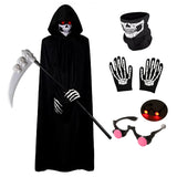 140CM Halloween Scary Costume Grim Reaper Costume for Boys Kids Costume with Glowing Red Eyes with Gloves Mask