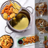 NNEOBA 24cm Deep Frying Pot with Thermometer and Lid Silver