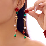 Christmas Ribbon Star Tassel Drop Earrings for Women