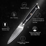 NNEOBA 3.5-Inch Damascus Steel Paring Knife VG10 Core Cutter Black