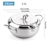 NNEOBA 3.2L Stainless Steel Oil Pan with Thermometer Fryer with Lid Silver