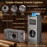 6-in-1 Triple Jet Cigar Lighter with Cutter and Holder