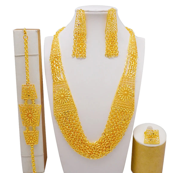 NNEOBA Dubai Jewelry Set Necklace Earrings Ring Bracelet Women