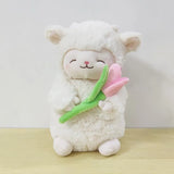 NNEOBA Kawaii White Sheep Lamb Plush with Tulip Flower