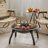 NNEOBA Outdoor Charcoal Fire Pit Portable Iron Fire Bowl with Folding Legs Black