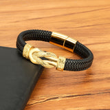 Men's Stainless Steel & Leather Magnetic Bracelet