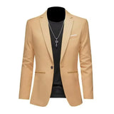 NNEOBA Mens Slim Fit Casual Suit Jacket Single Button (Khaki)