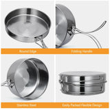 NNEOBA Outdoor Stainless-Steel Camping Cookware Set - Silver