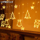 3.5M Warm White LED Tree Deer Bell Christmas Curtain String Lights