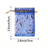 50PCS Purple Organza Drawstring Gift Bags with Moon Star Patterns