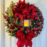 45cm Golden Christmas Wreath with Lights Red Ball & Flower