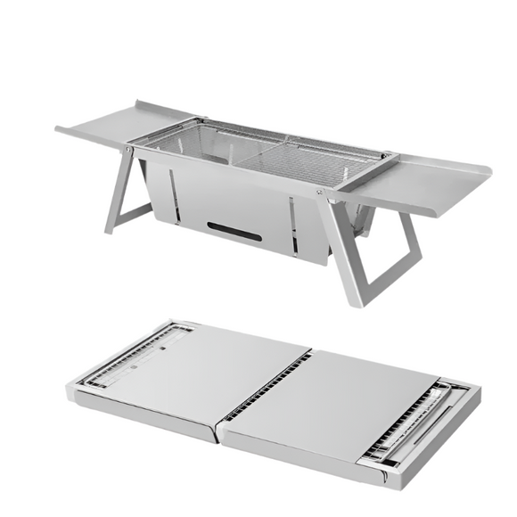 NNEOBA Stainless Steel Folding Charcoal Barbecue Stove BBQ Grill Rack Silver