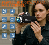 NNEOBA 4K Digital Camera Dual Battery 64GB Card Included Black