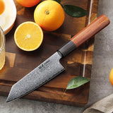 NNEOBA 5-Inch Hand-Forged Damascus Steel Utility Knife Ebony And Rosewood Brown