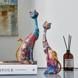 NNEOBA European Style 2pcs Oil Painting Cat Statues Animal Modern Sculpture Room Decoration Accessories Sculptures for Home Design Gift