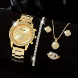 NNEOBA Women’s Luxury Gold Watch Jewelry Set (5PCS)