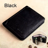 NNEOBA Black Genuine Leather Retro Business Wallet - Short Card Holder & Coin Purse