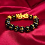 24K Gold-Tone Pixiu Bracelet – Lucky Wealth Beaded Bracelet for Men & Couples