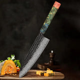 NNEOBA 8-Inch Forged Damascus Steel Chef Knife Custom Stainless Blade Green