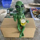Alien Statue Drinking Beer Resin Novelty Sculpture