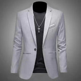 NNEOBA Mens Slim Fit Casual Suit Jacket Single Button (Gray)