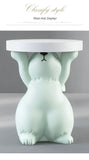 NNEOBA Artistic Rabbit Statue Tea Table - Light Green Round Side Table for Home Decor