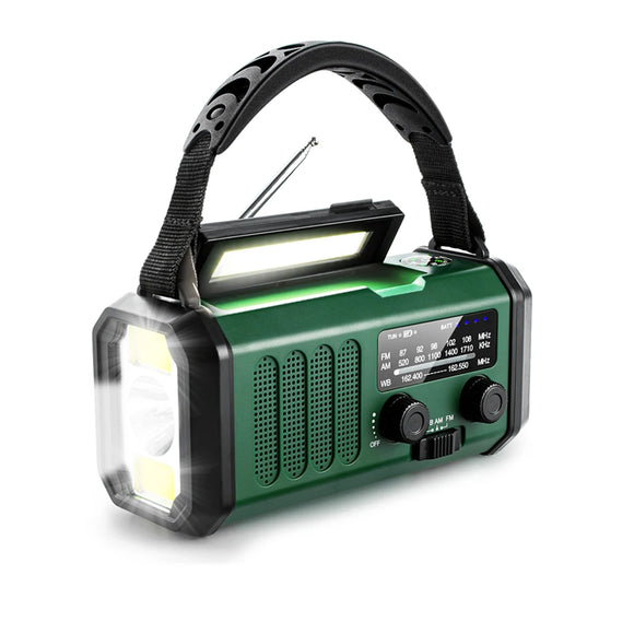 NNEOBA 10000mAh Solar Hand Crank Emergency Radio Green