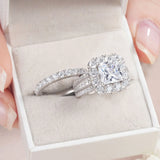 Silver Halo Princess Cut Cubic Zirconia Engagement Ring – Vintage Wedding Ring for Women