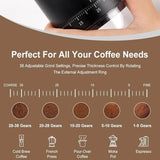 NNEOBA Portable Electric Coffee Grinder 38 Setting Adjustable Ceramic Burr Black